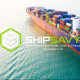 Container ship on the water with ShipSavy logo