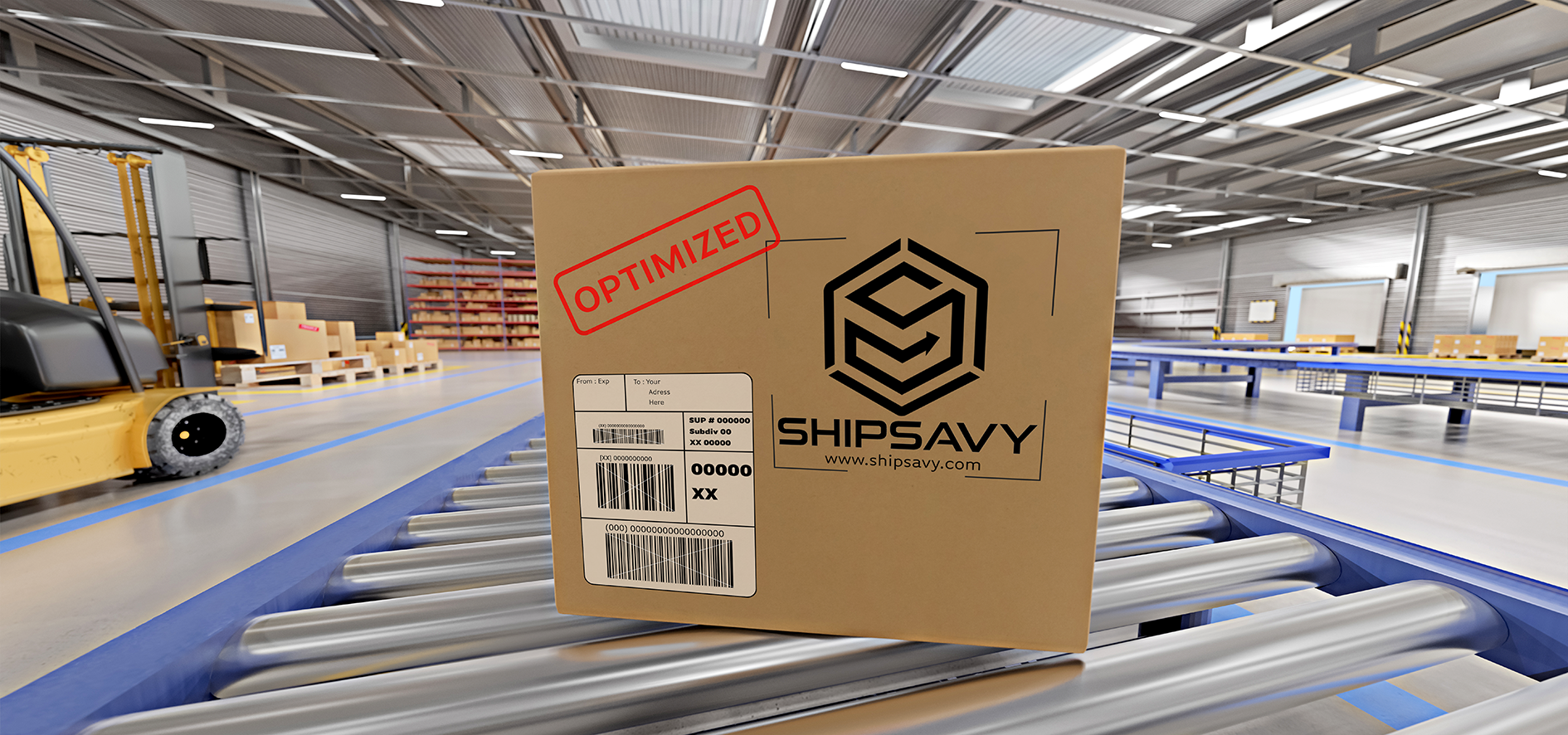 ShipSavy Optimized Master Carton on conveyor in warehouse