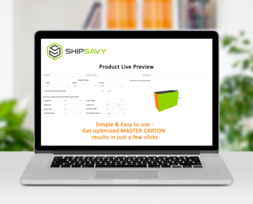Laptop showing ShipSavy Master Carton Optimizer Product Live Preview