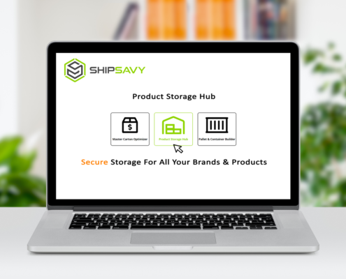 Laptop showing ShipSavy Product Storage Hub
