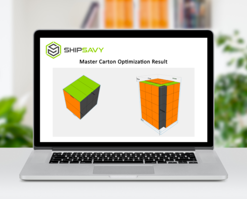 Laptop showing ShipSavy Master Carton Optimization Result