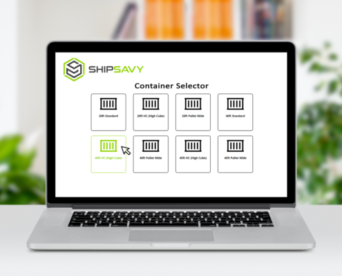 Laptop showing ShipSavy Container selector