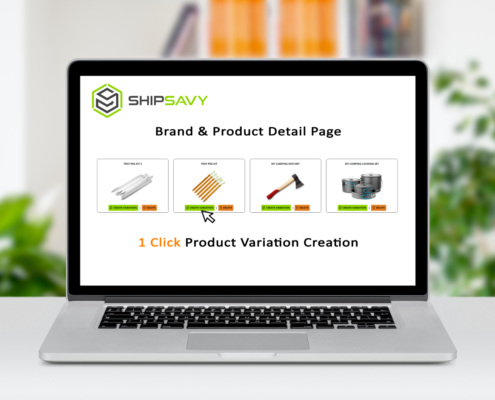 Laptop showing ShipSavy Brand & Product Detail Page