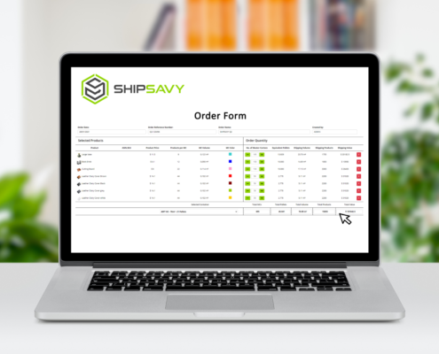 Laptop showing ShipSavy Inventory Order Builder Order Form