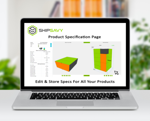 Laptop showing ShipSavy Product Specification Page
