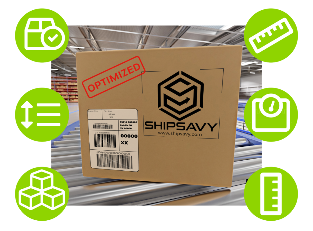 Infographic showing Optimized ShipSavy Master Carton with icons